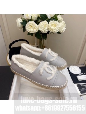 Chanel Shearling Fur Espadrilles Lambskin Leather  Fall/Winter 2020 Collection, Grey/White